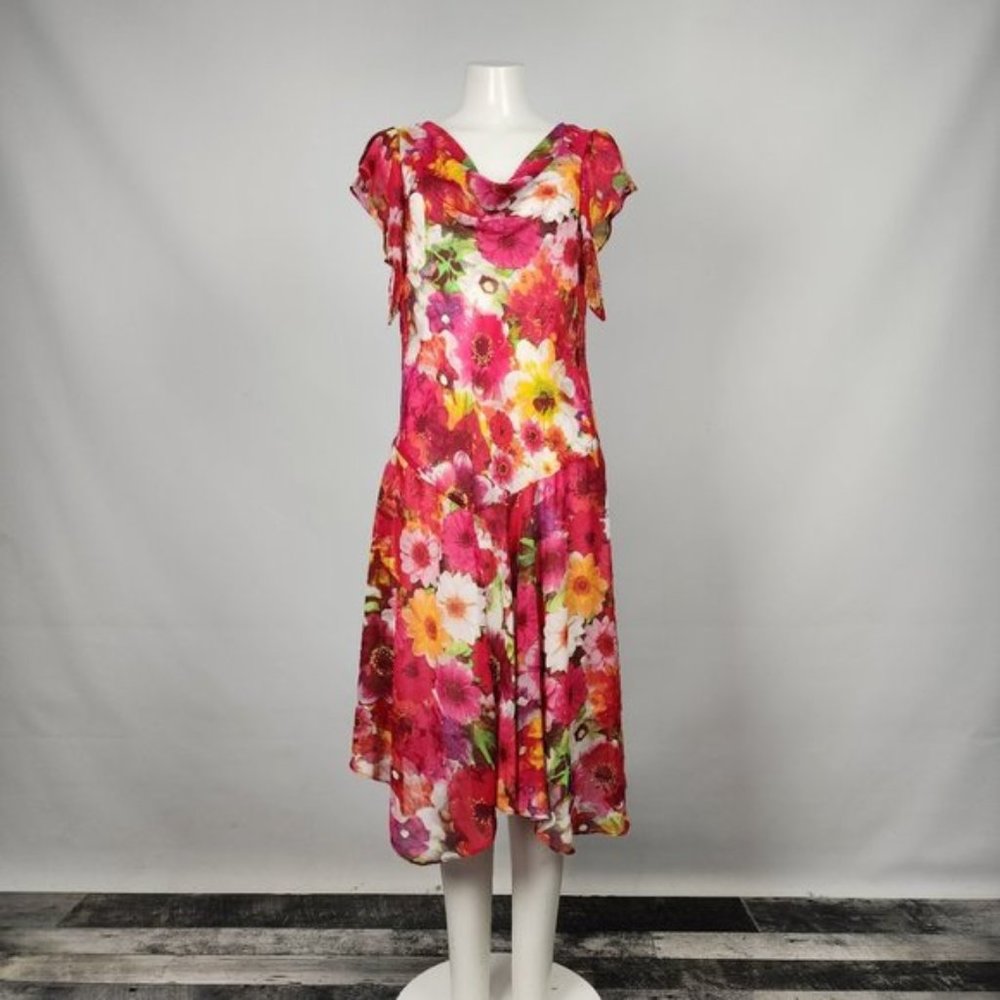 Tradition Red Floral Summer Dress Size 14P